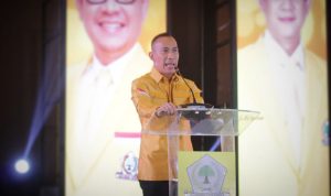 Sampaikan Tiga Point di Rakerda, Golkar Kota Bogor Matangkan Langkah Ketua DPD Partai Golkar Kota Bogor, Rusli Prihatevy saat berpidato dalam Rapat Kerja Daerah (Rakerda), Rabu (7/9). (Yudha Prananda / Jabar Ekspres)