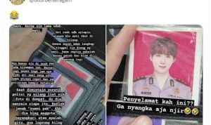 Unggahan twitter yang mengaku gagal ditilang lantaran mengakju sebagai istri Suga BTS, yang fotonya mengenakan seragam Polisi,