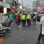 3 Mobil Terlibat Kecelakaan di Jalan Veteran Bandung, Honda Brio Terguling Hingga Posisi Terbalik