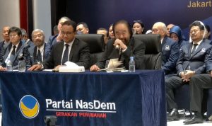 Ketua Umum Parta NasDem Surya Paloh ketika mengumumkan Anies Baswedan sebagai Bakal Capres yang diusung Partai NasDem untuk maju pada Pilpres 2024.