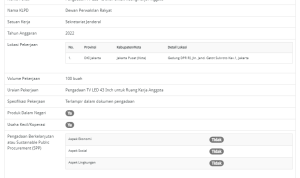 Viral DPR Beli TV LED 1,5M (Sumber gambar: sirup.lkpp.go.id)