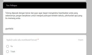 Link Tes Ujian Psikopat via google form yang lagi viral.