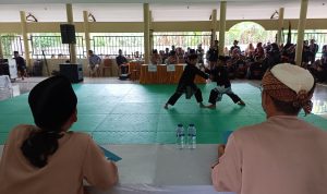Peserta menampilkan gerakan silat aliran Cimande di Padepokan Penca Silat, Cimande, Kabupaten Bogor, Senin (26/12). (Sandika Fadilah/Jabarekspres.com)