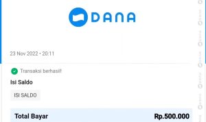 Bukti pembayaran saldo DANA gratis Rp 500 ribu yang langsung masuk ke aplikasi DANA.