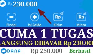 Bukti pembayaran saldo DANA gratis hingga Rp 230 Ribu.