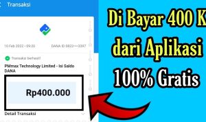 Bukti transfer saldo DANA gratis Rp 400.000 dari aplikasi penghasil uang di tahun 2023.