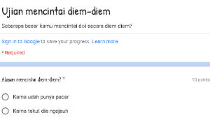 Ujian mencintai diam diam/ Tangkap Layar Google Form