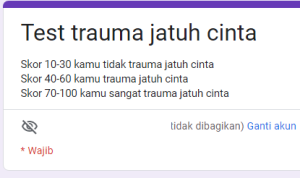 LINK Tes Trauma Jatuh Cinta Google Form/ Tangkap Layar Google Form