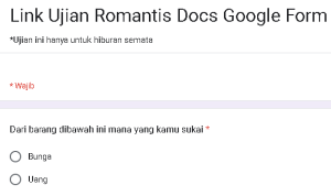 Link Ujian Keromantisan Google Form/ Tangkap Layar Google Form