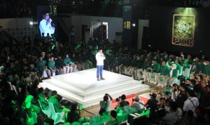 KONSOLIDASI : Ketua Umum PKB Abdul Muhaimin Iskandar di GOR Saparua Kota Bandung, Sabtu (18/3).