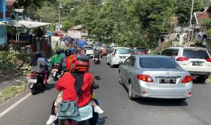 Dishub Kabupaten Bandung mencatat kawasan Nagreg didominasi oleh kendaraan roda dua pada H-3 Lebaran 2023. Agi/Jabar Ekspres.