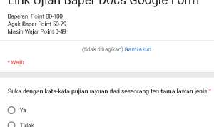 Link ujian baper google form/ Tangkap Layar Google Form