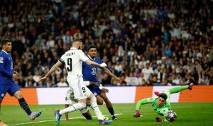 Karim Benzema berhasil menjebol gawang Chelsea