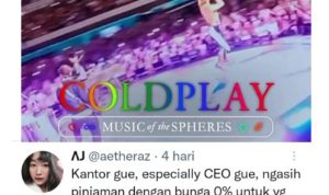 Unggahan karyawan kantor yang mendapat pinjaman utnuk beli tiket konser Coldplay. (twitter)