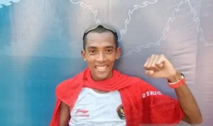 Mendali Emas Pertama Diraih Agus Prayogo di SEA Games 2023 (ANTARA FOTO/Muhammad Adimaja)