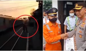 Petugas PJL Kereta Selamatkan Kakek, Polrestabes Bandung Beri Apresiasi/ Kolase Instagram @edansepurid dan @polrestabesbandung