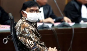 Mantan Menkominfo Johny G Plate saat berada dipersidangan . (dok.jpnn)