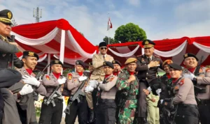 Tunjukan Sinergitas TNI-Polri, Polres Cimahi Gelar Upacara HUT Bhayangkara di Makodim 0609 Cimahi