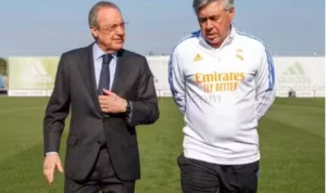 Presiden Real Madrid (Florentino Perez) dan Pelatih Real Madrid (Carlo Ancelotti)