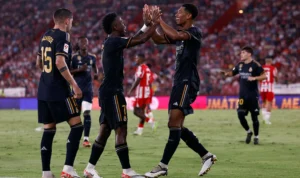 Selebrasi gol kedua Real Madrid melawan Almeria (20/8).