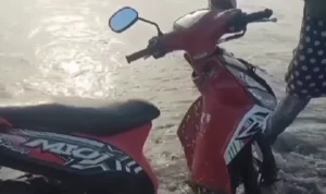Viral Emak-Emak Cuci Motor di Tepi Laut, Netizen: Gak Takut Karatan