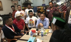 Ketua DPP Partai Kebangkitan Nusantara (PKN), Anas Urbaningrum belum memastikan arah politik PKN menjelang Pilpres 2024. ANTARA/Winda Herman.