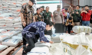 Pemkab Ciamis melalui Wabup Yana D Putra melepas 1.922 ton bantuan pangan beras tahap ke-2 pada Kamis, 21 September 2023. Jabar Ekspres/Cecep Herdi.