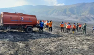 Upaya Pemadaman Karhutla di Kawasan Bromo Sudah Dilakukan, Tim Gabungan Lakukan Proses Pendinginan Tim gabungan melakukan proses pendinginan setelah pemadaman karhutla di kawasan Bromo Kabupaten Probolinggo, Jawa Timur. (ANTARA/HO-BPBD Probolinggo)