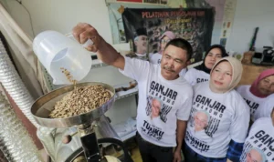 Sukarelawan Ganjar Sejati mengadakan pelatihan olah kopi pasca-panen di Kampung Binong, Desa Suntenjaya, Kecamatan Lembang, Kabupaten Bandung Barat, Jawa Barat.