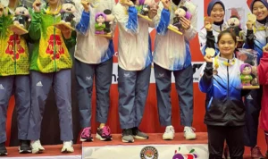Sejumlah atlet saat naik podium menerima medali emas di ajang IMAG 2023 di Kota Bogor. (Yudha Prananda / Istimewa)
