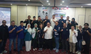 Anggota Partai KPP di Kota Bogor usai menggelar rapat konsolidasi pemenangan pasangan AMIN. (Yudha Prananda / Jabar Ekspres)