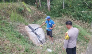 Kejadian nahas menimpa seorang tukang batu dengan inisial UK (62) yang tewas di duga akibat kecelakaan saat bekerja di Kampung Warungpeuteuy, Desa Nyalindung, Kecamatan Nyalindung. Istimewa.