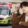 Ambulan yang merawat Khuhyun Super Junior, setelah diserang pisau oleh orang tak dikenal.