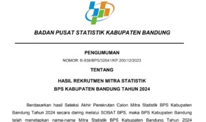 Pengumuman Hasil Akhir Mitra Statistik BPS di Kabupaten Bandung/ Tangkap Layar Bandungkab.bps.go.id