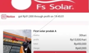 Aplikasi Penghasil uang FS Solar yang dicurigai Investasi bodong.