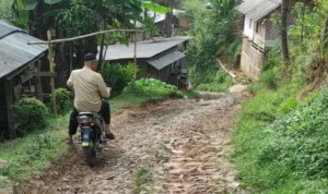 Kondisi Jalan Poros Tegalega Badogol, Desa Cilangari, rusak parah warga ancam Golput Pemilu 2024. Kamis (4/1). Foto istimewa