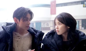Interaksi IU dan V BTS dalam Behind The Scene MV 'Love Wins All," (Youtube IU TV)