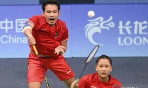 Ganda campuran Indonesia Rinov Rivaldy/Pitha Haningtyas Mentari saat beraksi di India Open 2024.