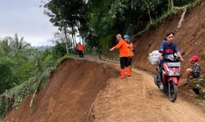 Puluhan Bencana Melanda pada Awal 2024, BPBD KBB Tetapkan Status Siaga Bencana Tebing setinggi 25 meter di Kampung Pangsalatan, Desa Ganjarsari, Kecamatan Cikalongwetan, Kabupaten Bandung Barat, longsor, dan menutup akses jalan utama warga. Kamis (11/1). Foto Jabarekspres