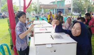 250 Daftar Pemilih Tetap Antusias Nyoblos Surat Suara Pemilu di TPS 12 Neglasari Kota Banjar Warga memasukkan spesimen surat suara ke dalam kotak suara usai melakukan pencoblosan di bilik suara di TPS 12 Neglasari dalam acara simulasi pungut hitung yang digelar KPU Kota Banjar, Rabu 31 Januari 2024.