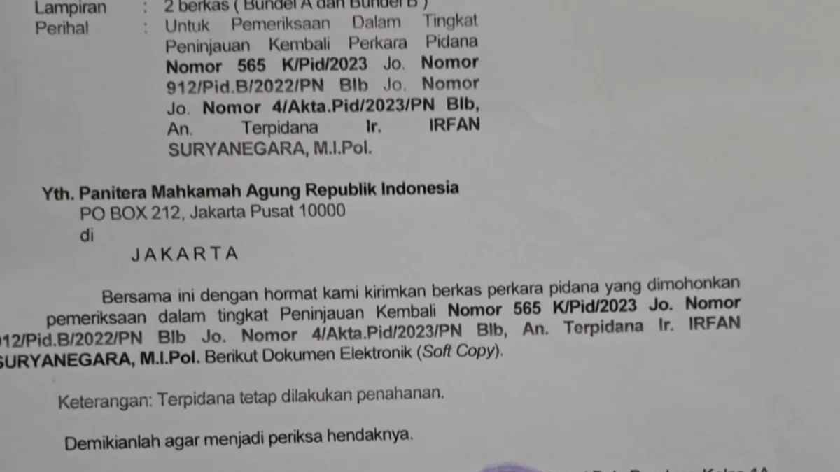 Memori PK Terpidana Irfan Suryanagara dan Endang Kusumawati di Tolak PN Bale Bandung