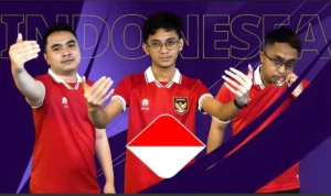 Tangkap layar tim nasional eFootball Indonesia Elga Cahya Putra, Rizky Faidan, dan Akbar Paudie di AFC eAsian Cup Qatar 2024. (ANTARA/Arindra Meodia/youtube.com/AFC Asian Cup)