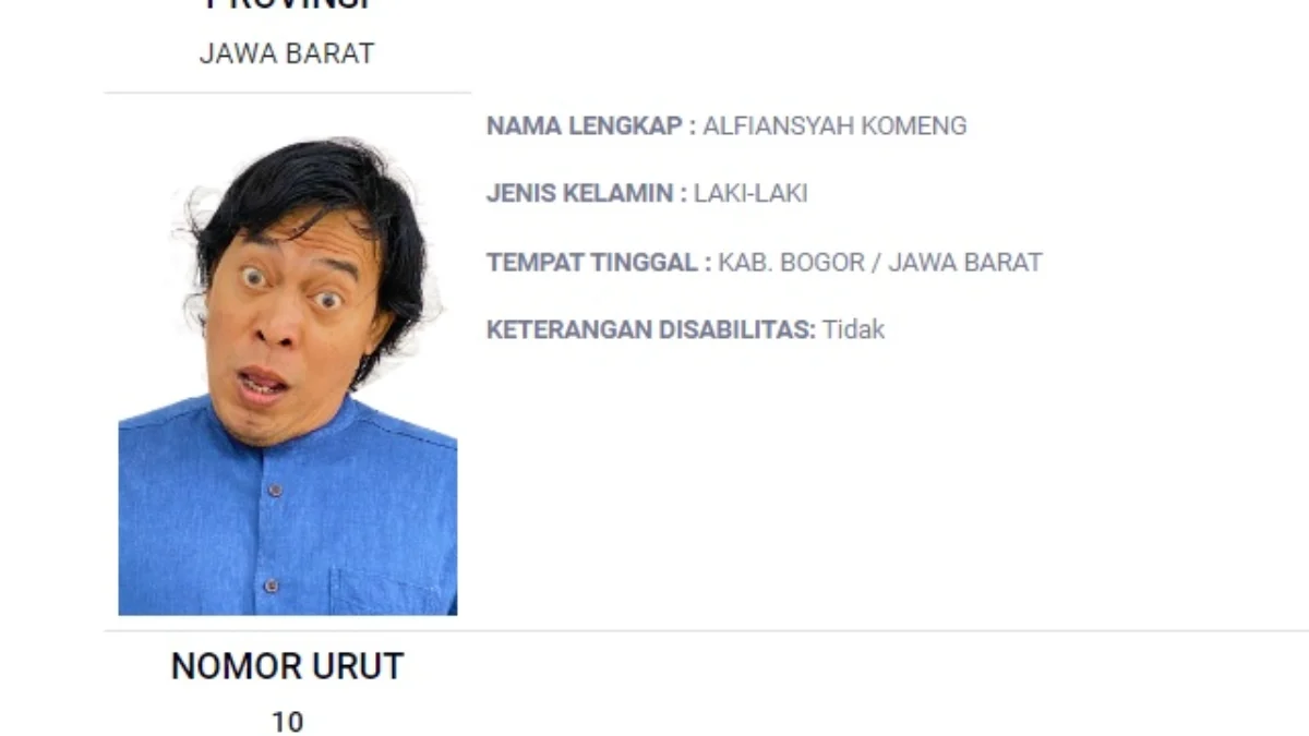 Viral Komeng Nyalon DPD Dapil Jawa Barat/ Dok. KPU