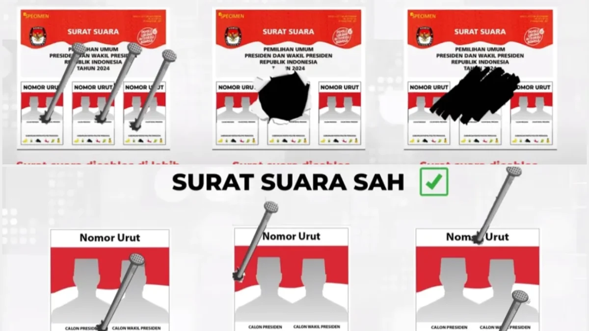 Gambar Surat Suara Sah dan Tidak Sah saat Nyoblos Pemilu 2024/ Kolase YouTube KPU RI