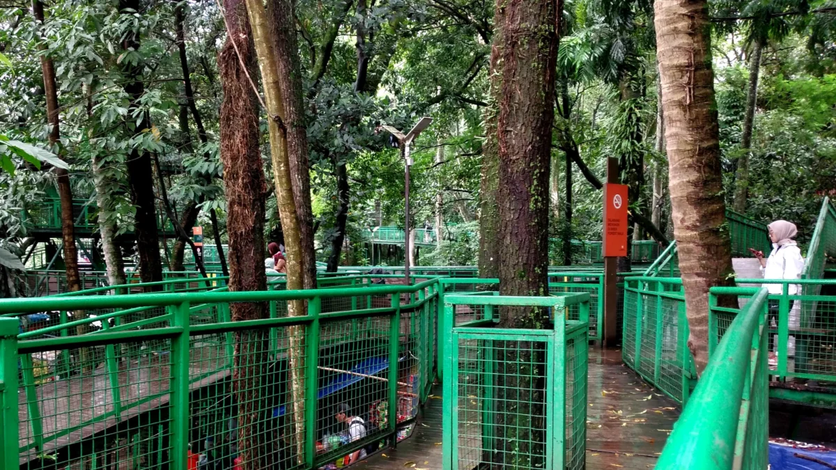 Masyarakat nampak beraktivitas di Hutan Kota Babakan Siliwangi Bandung, Rabu (21/02)