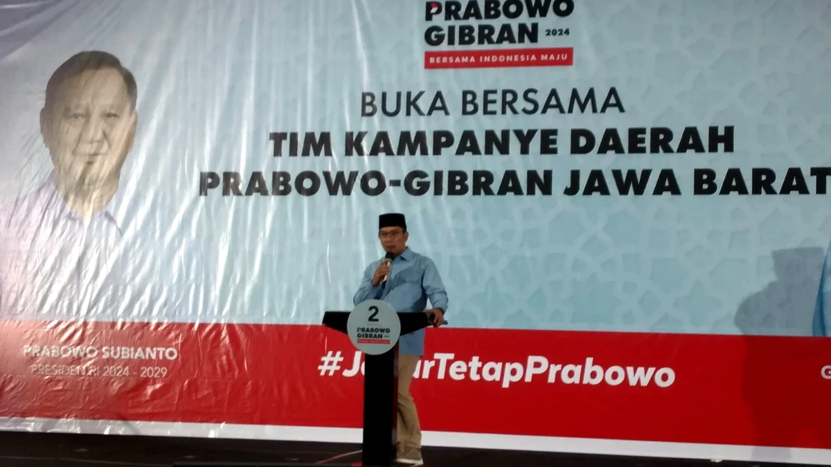 Ridwan Kamil saat pembubaran TKD Prabowo Gibran Jabar, Sabtu (23/03)