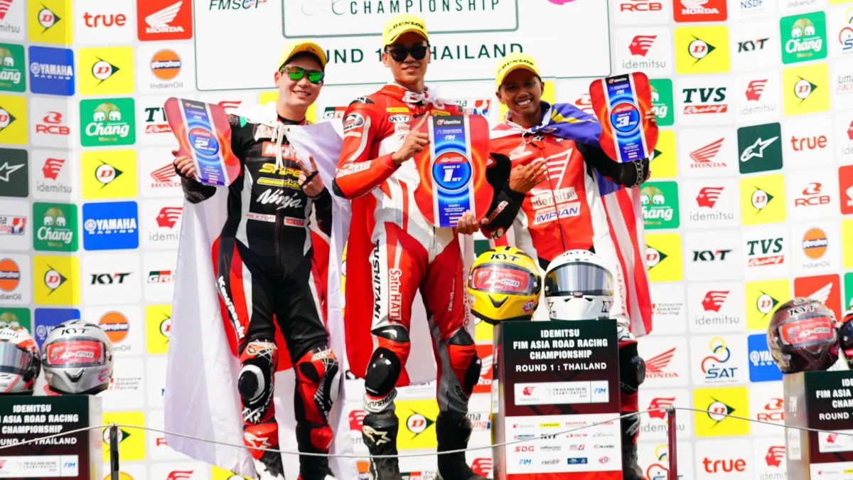 Herjun Atna Firdaus berhasil meraih podium tertinggi di Thailand. (dok Honda)