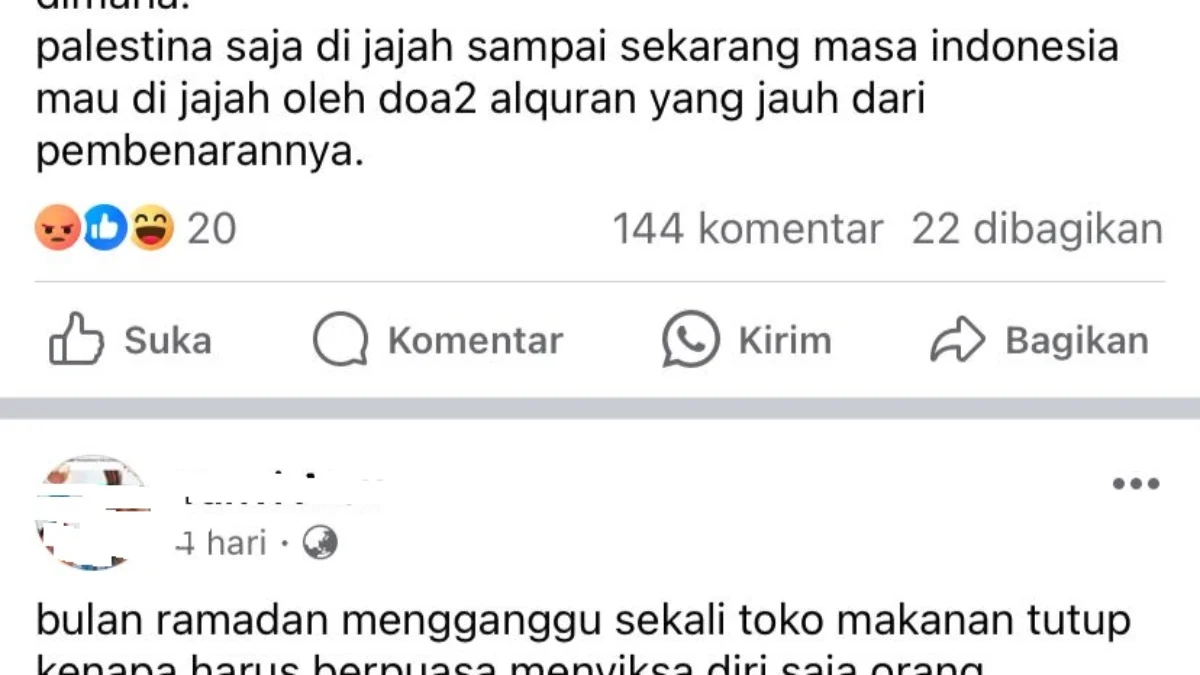 Kalimat bernarasikan ujaran kebencia yang di posting akun Facebook berinisial YA. Tangkapan Layar/Riki Jabar Ekspres.