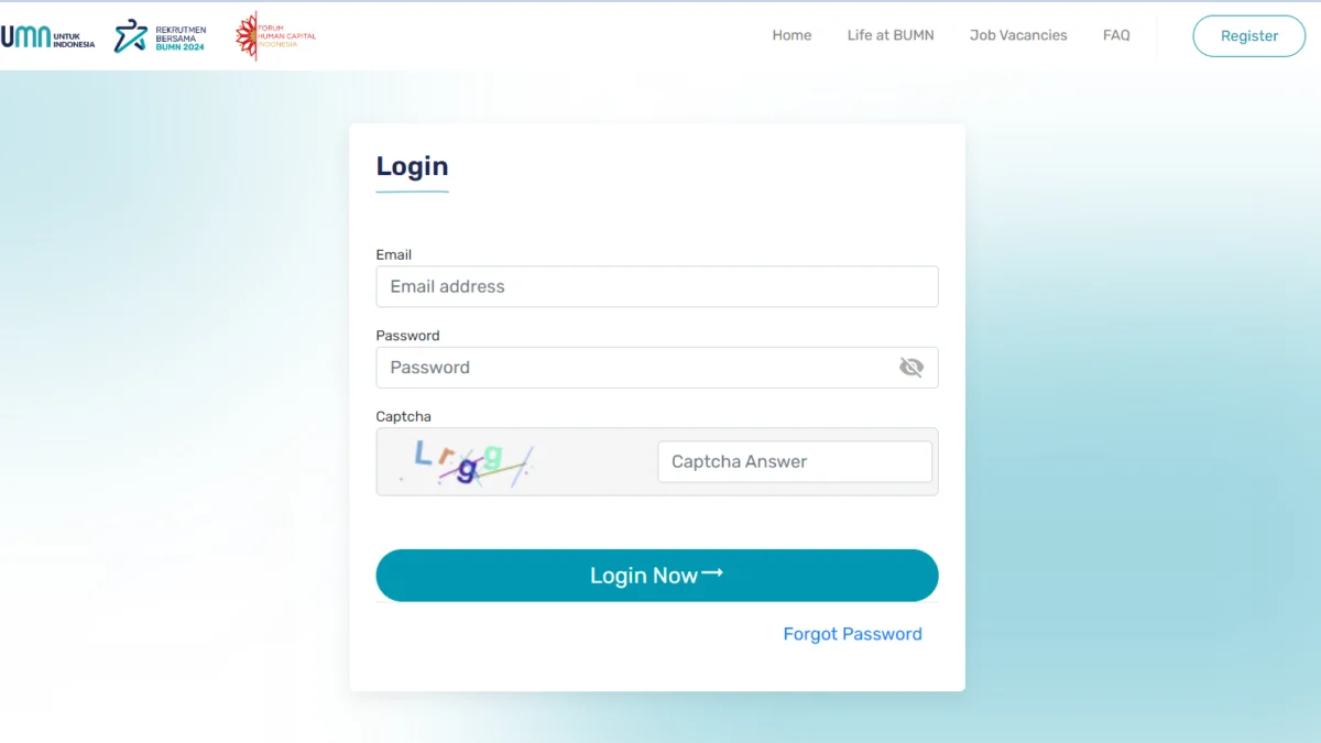 Halaman Login RBB 2024/ Tangkap Layar Laman Rekrutmen Bersama 2024