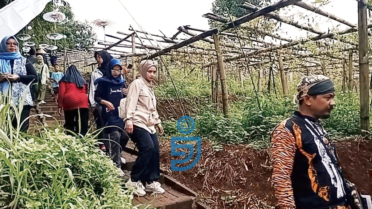 Pengunjung saat menyusuri Pasar Awi Campernik, Kota Cimahi.